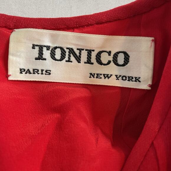 Vintage Tonico Paris Women's Red Floral Textured Midi Dress Est. Size M 80’s - Picture 5 of 13